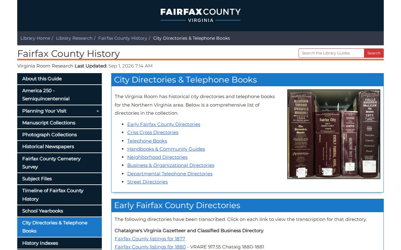 Tysons city directory library guide for city directories and telephone books