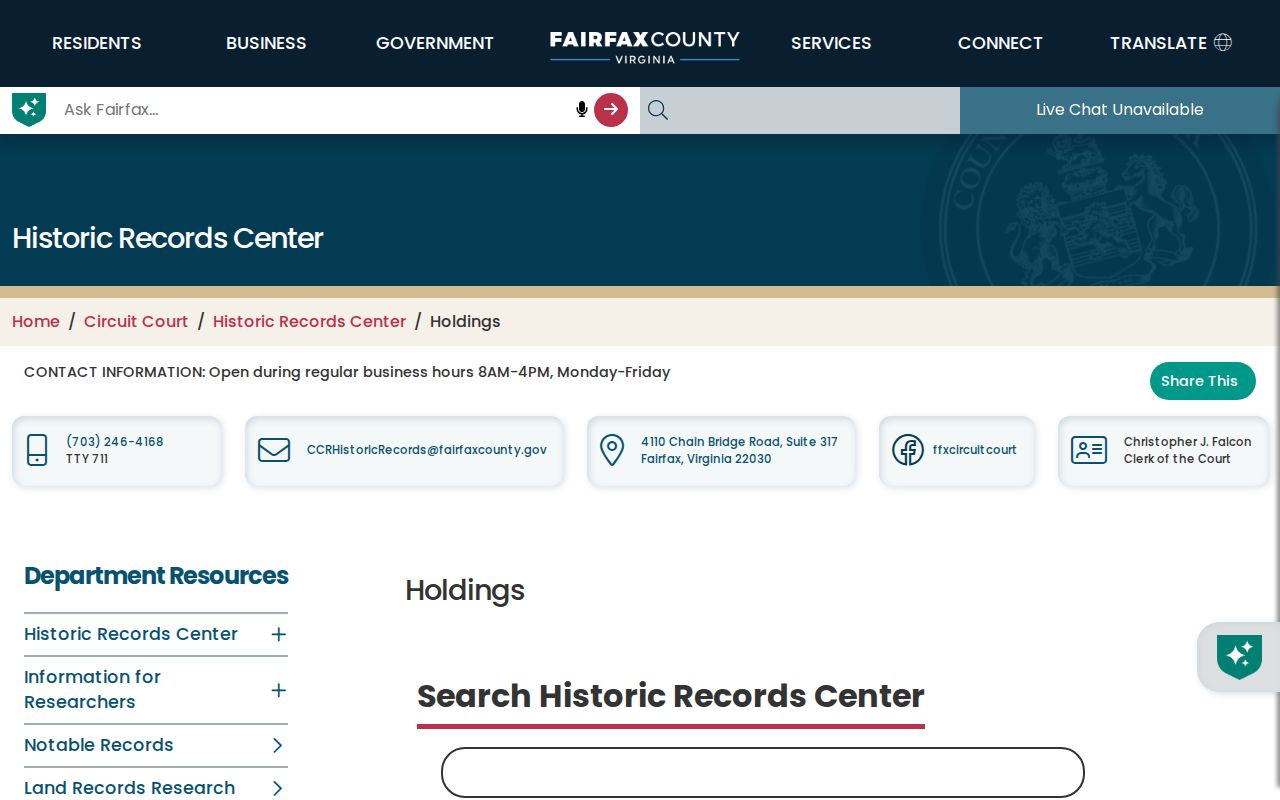 Tysons previous residents Historic Records Center holdings for deeds and tax books