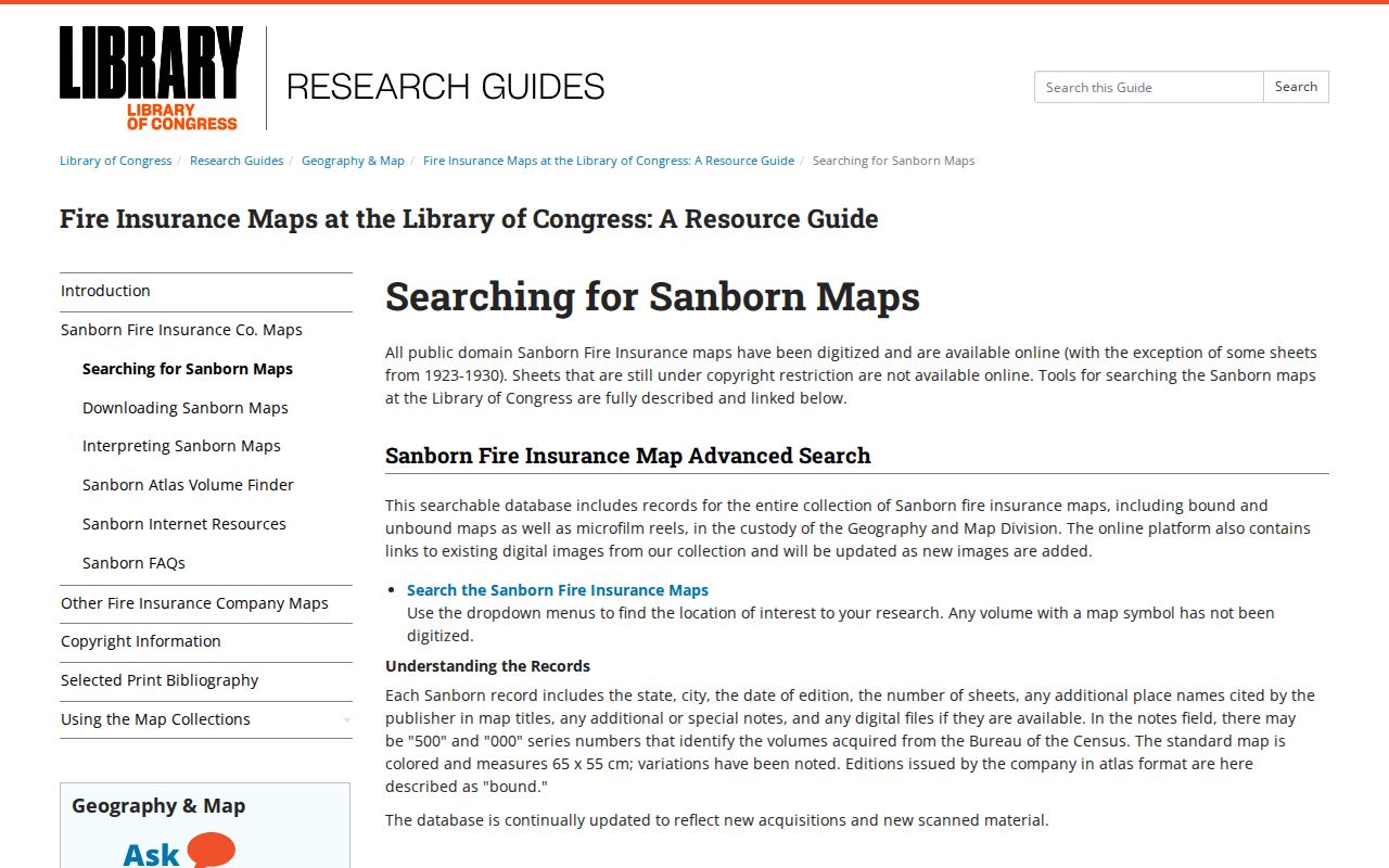 Tysons previous residents Library of Congress Sanborn map search guide